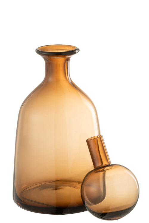 J-Line decoratie Fles + Stop Effen Laag - glas - bruin - small