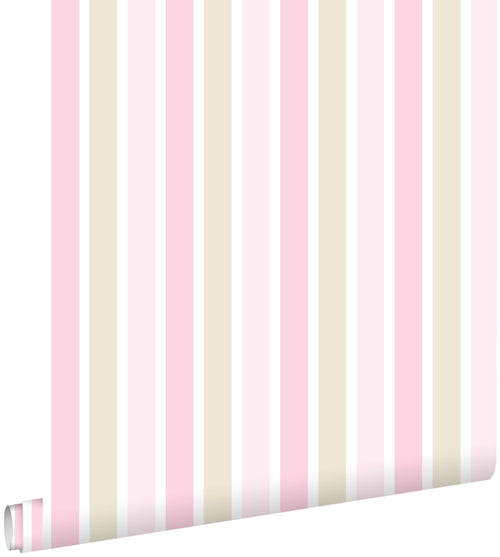 ESTAhome behang verticale strepen licht roze, beige en wit - 53 cm x 10.05 m - 138701