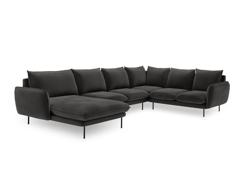 Cosmopolitan Design Panoramische hoekbank rechts Vienna 7-zits, flueel, donkergrijs - 235x330x95cm