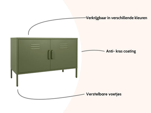 MaximaVida metalen TV lockerkast Finn 100 x 40 x 64 cm olijfgroen - 1 schap - vtwonen shop