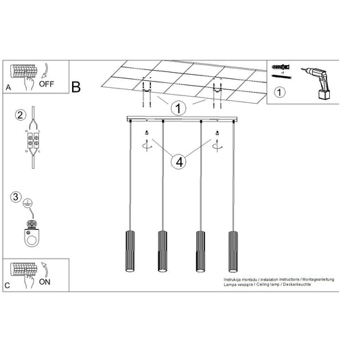 Sollux Lighting Hanglamp KARBON 4L zwart - 81x5x120cm