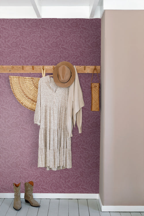 ESTAhome behang vintage bloemen aubergine paars - 50 x 900 cm - 131683
