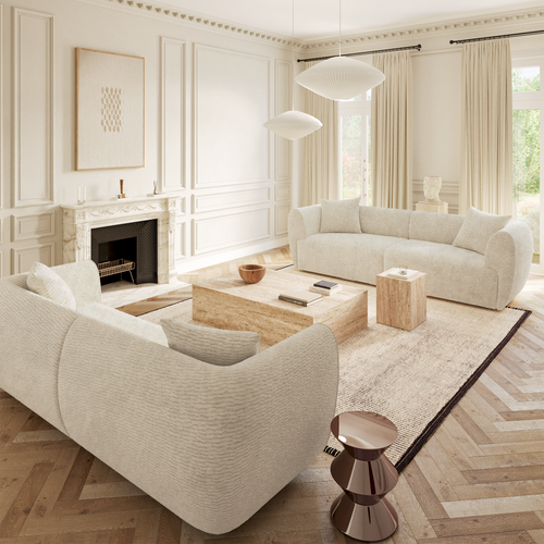 Sia Home - Rechte bank CÔME - Fluweel met structuur - Crème - 230cm