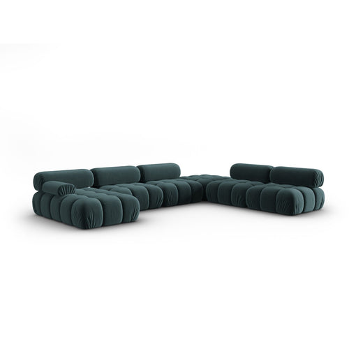 Cosmopolitan Design - Modulaire panoramische hoekbank rechts Cortina 7-zits, flueel turkoois - 282x376x70cm