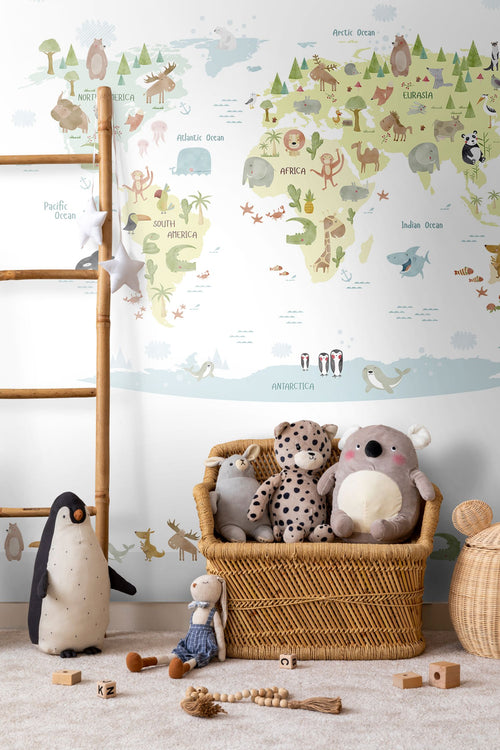 Sanders & Sanders fotobehang wereldkaart voor kinderen meerkleurig - 212 x 275 cm - 640881