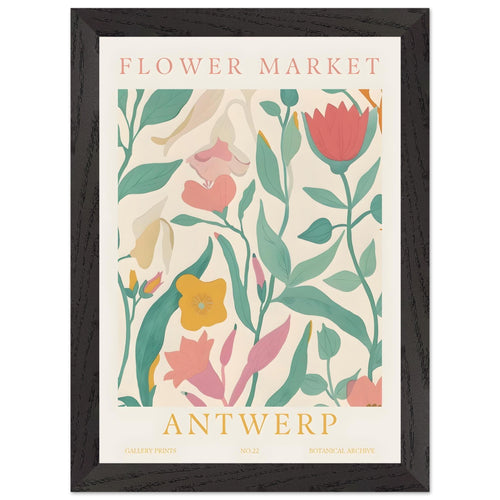 Artfulprints Poster met Lijst Flower market - Antwerp   - A4 21x29.7 cm - Meerkleurig