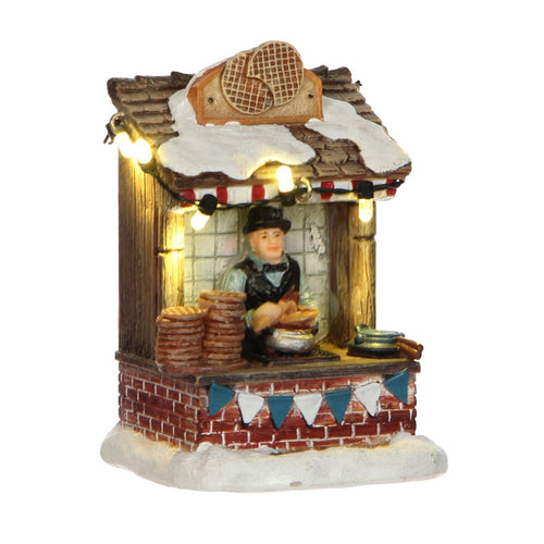 Luville Kerstdorp Stroopwafelkraam - Kerstversiering met Warm Witte Verlichting voor Binnen - Kerst Decoratie met Bakker en Stroopwafels - L7 x B6 x
