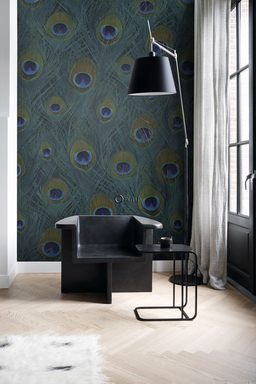 Origin Wallcoverings fotobehang pauwenveren zeegroen - 150 x 279 cm - 357245