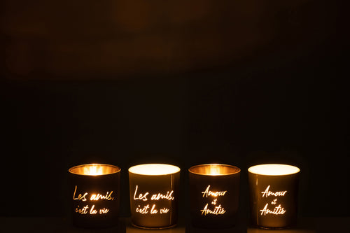 J-Line theelichthouder - textiel/glas - goud/zilver - small - 4 stuks