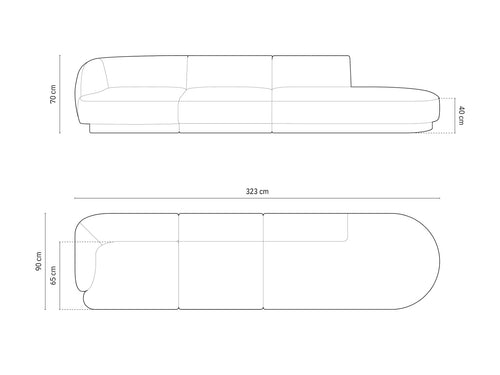 Micadoni Rechte bank Miley 4-zits, flueel, zwart - 90x323x70cm