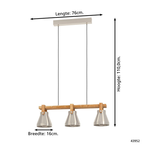 EGLO hanglamp Cawton - e27 - 76 cm - grijs/bruin - staal/hout - vtwonen shop