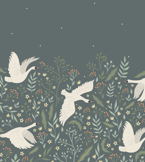 ESTAhome fotobehang zwanen vergrijsd blauw en wit - 250 x 279 cm - 159428 - vtwonen shop