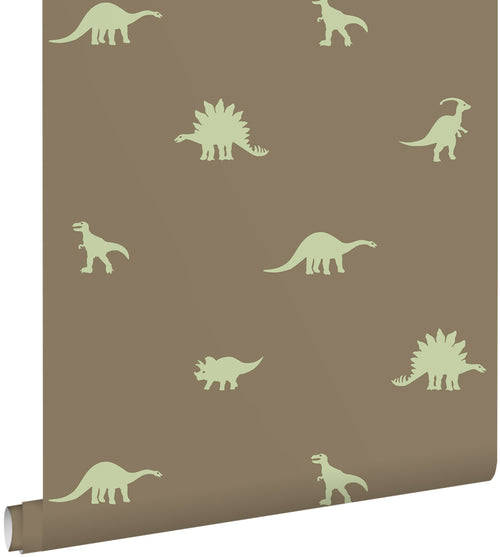 ESTAhome behang dinosaurussen bruin en groen - 50 x 900 cm - 131800