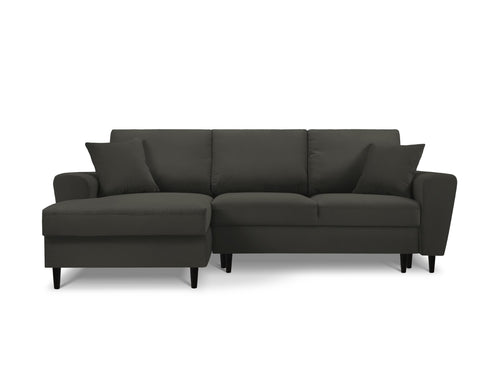 Cosmopolitan Design Uitklapbare hoekbank links met opbergdoos Kyoto 4-zits, ribfluwelen, zwart - 145x241x88cm
