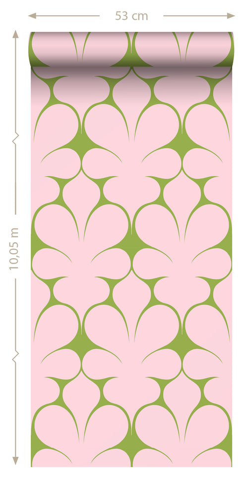 ESTAhome behang retro ornamenten roze en groen - 50 x 900 cm - 131563