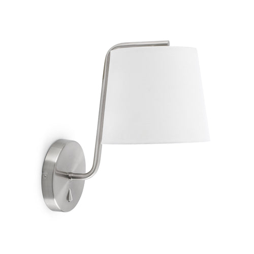Faro Berni - 1-lichts wandlamp voor binnen in satijn nikkel met witte kap, E27