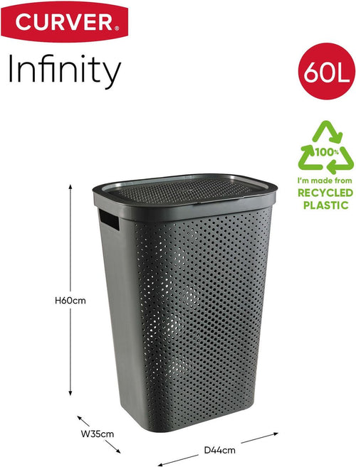 Curver Infinity Recycled Dots Wasmand met deksel - 60L - Antraciet - vtwonen shop