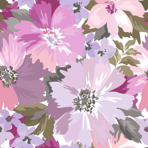 ESTAhome behang bloemen lila paars en olijfgroen - 50 x 900 cm - 131263 - vtwonen shop