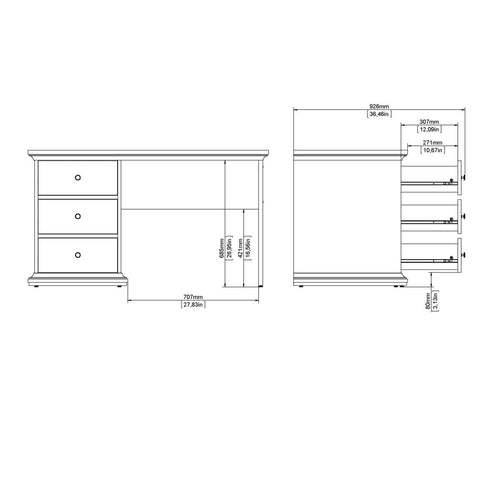 CALICOSY - Bureau met 3 lades SOFIA - Wit - 73,9x130x61,6 cm