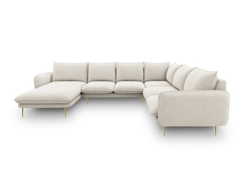 Cosmopolitan Design Panoramische hoekbank rechts Vienna 7-zits, structurele stof, lichtbeige - 235x330x95cm