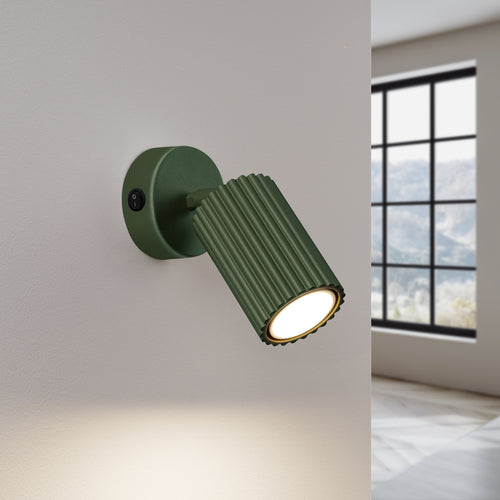 Sollux Lighting Wandlamp KARBON olijfgroen met schakelaar - 8x8x16cm