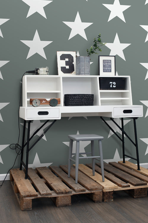 ESTAhome behang sterren vergrijsd groen - 53 cm x 10.05 m - 138950
