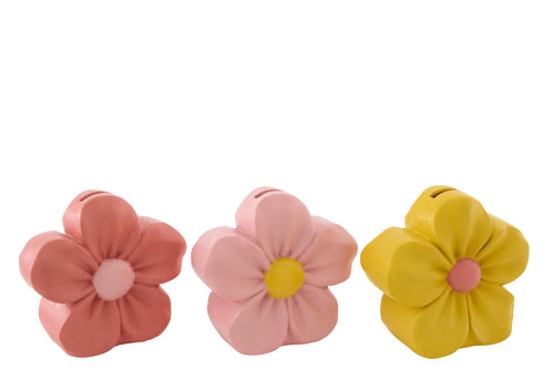 J-Line spaarpot Bloem - polyresin - mix - large - doos van 3