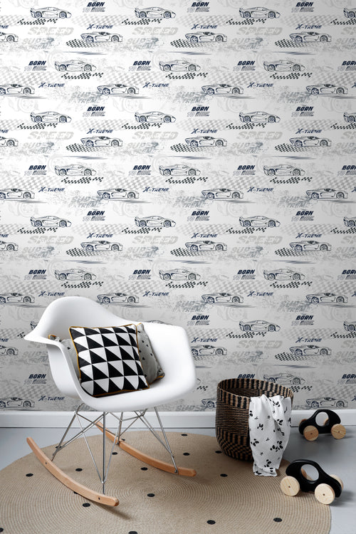 Sanders & Sanders behang race auto's zwart wit - 50 x 900 cm - 935361