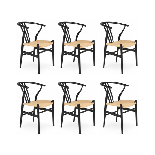 Furnhouse eetkamerstoel Nicoline - Zwart - Papiergaren - Set van 6