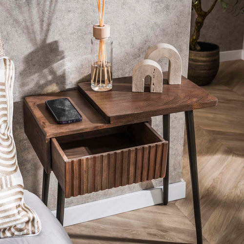 Giga Meubel Nachtkastje Carve Rechts - Bruin Acaciahout - 60x30x60cm - vtwonen shop