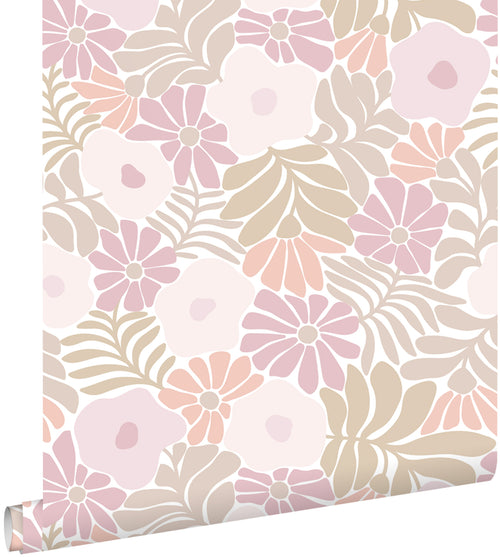 ESTAhome behang bloemen in Matisse stijl lichtpaars, groen en oranje - 50 x 900 cm - 131002 - vtwonen shop