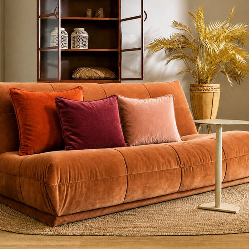 KUSSENSET - 3-delig - Velvet Layers - 60x60 cm, 45x45 cm - inclusief binnenkussens - oranje, roze, rood