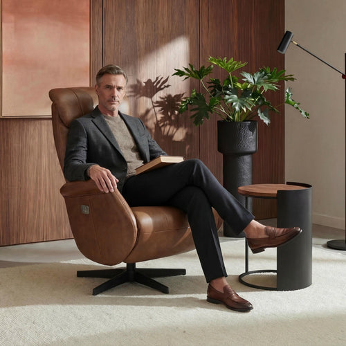 Furnhouse elektrische relaxfauteuil Bonanza - Cognacbruin - Draaibaar - 83x76x115