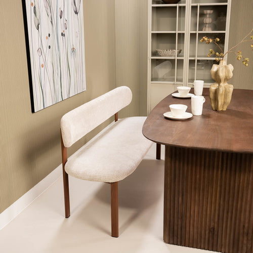 Giga Meubel Eetkamerbank Noor Beige/Walnoot - 160 cm - Stof - Japandi
