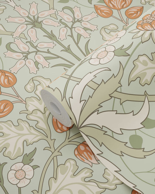 ESTAhome behang vintage bloemen in art nouveau stijl groen en terracotta - 50 x 900 cm - 131180