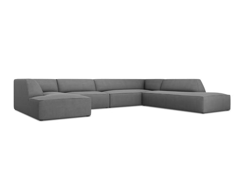 Micadoni Panoramische hoekbank rechts Ruby 7-zits, structurele stof, grijs - 273x366x69cm