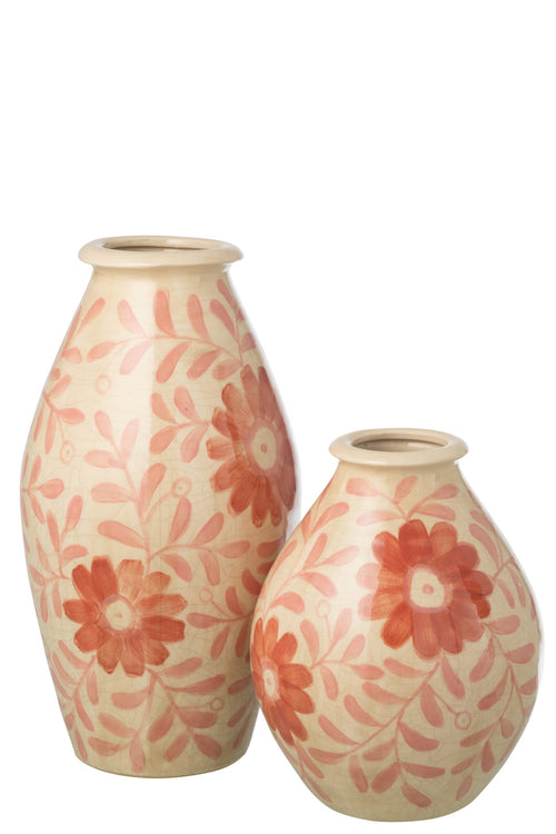J-Line vaas Bloemen - steengoed - oranje/wit - large