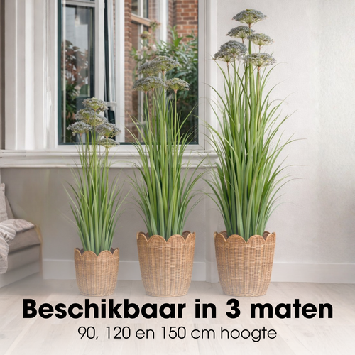 Mica Decorations Engelwortel – Kunstgras in Pot – Realistische Nepplant Woondecoratie – Kunstplanten voor Binnen en Buiten – H120 x Ø35 cm – Groen,