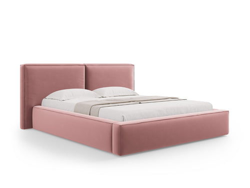 Cosmopolitan Design Opbergbed met dubbel hoofdbord Arendal 160x200cm, flueel, roze - 228x214x97.5cm