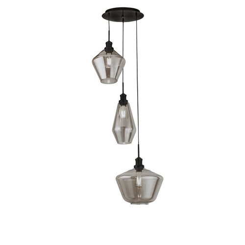 Searchlight MIA - 3-lichts cluster hangend plafond van rookglas