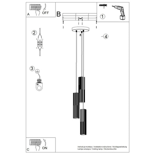 Sollux Lighting Hanglamp RAYO 3P wit - 20x20x108cm