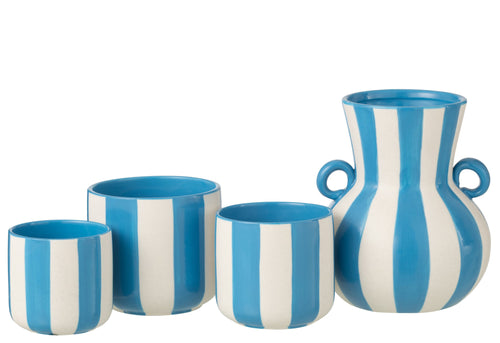 J-Line vaas Gestreept - keramiek - blauw/wit