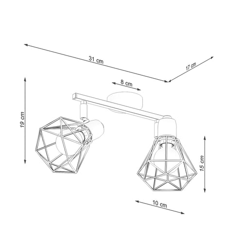 Sollux Lighting Plafondlamp ARTEMIS 2 zwart - 31x17x19cm