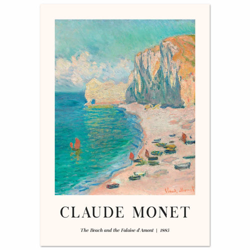 Artfulprints Poster met Lijst Claude Monet - The beach and the falaise d' Amont   - A4 21x29.7 cm - Blauw