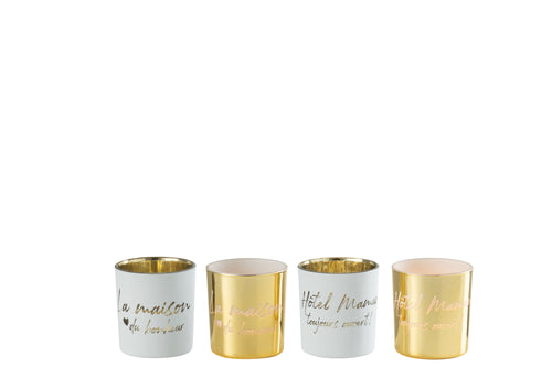 J-Line theelichthouder - textiel/glas - goud/zilver - small - 4 stuks