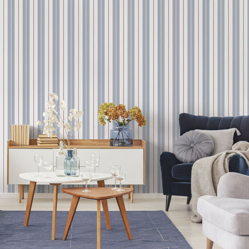 Sanders & Sanders behang strepen blauw, rood en wit - 53 cm x 10.05 m - 640692