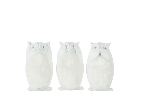 J-Line decoratie Uil Horen/Zien/Zwijgen - polyresin - beige - large - 3 st.