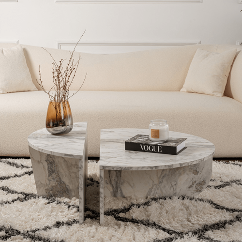 Calicosy - ORION Set van 2 salontafels - Licht hout - 90x90x35 cm