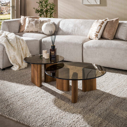 Giga Living Salontafel Tinto - Rond Brons Glas - Set Van 2