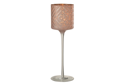 J-Line theelichthouder op voet Zigzag - glas - zalm - large - vtwonen shop